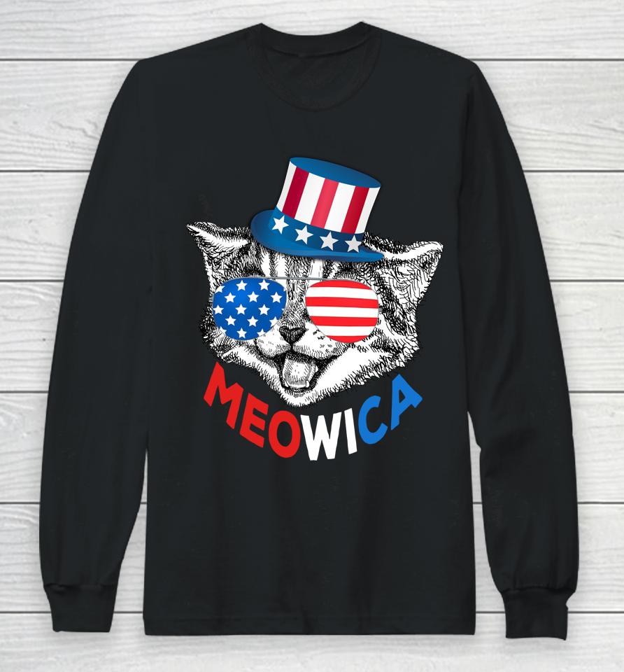 Red White Blue Patriotic Cat 4Th July Meowica American Flag Long Sleeve T-Shirt