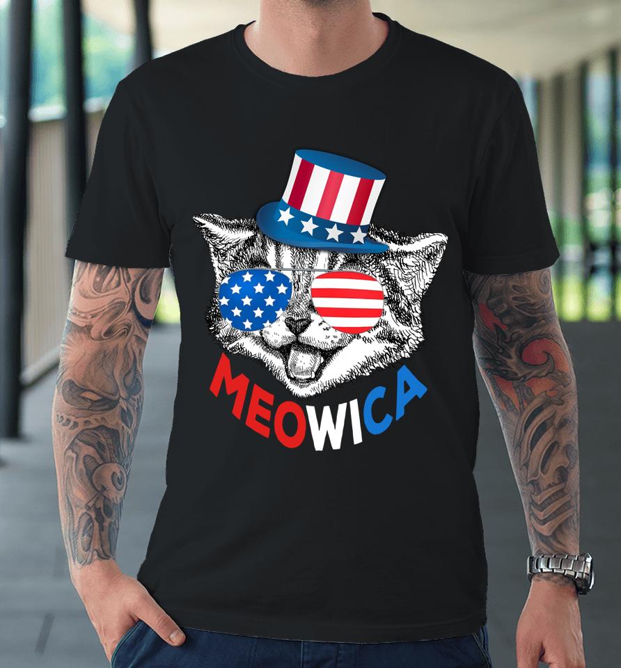 Red White Blue Patriotic Cat 4Th July Meowica American Flag Premium T-Shirt