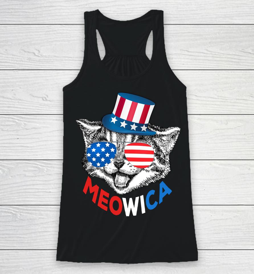 Red White Blue Patriotic Cat 4Th July Meowica American Flag Racerback Tank