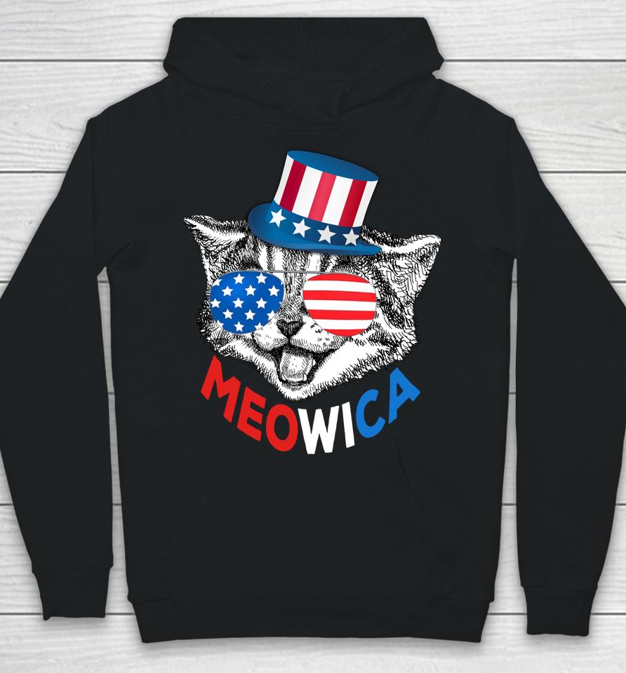 Red White Blue Patriotic Cat 4Th July Meowica American Flag Hoodie