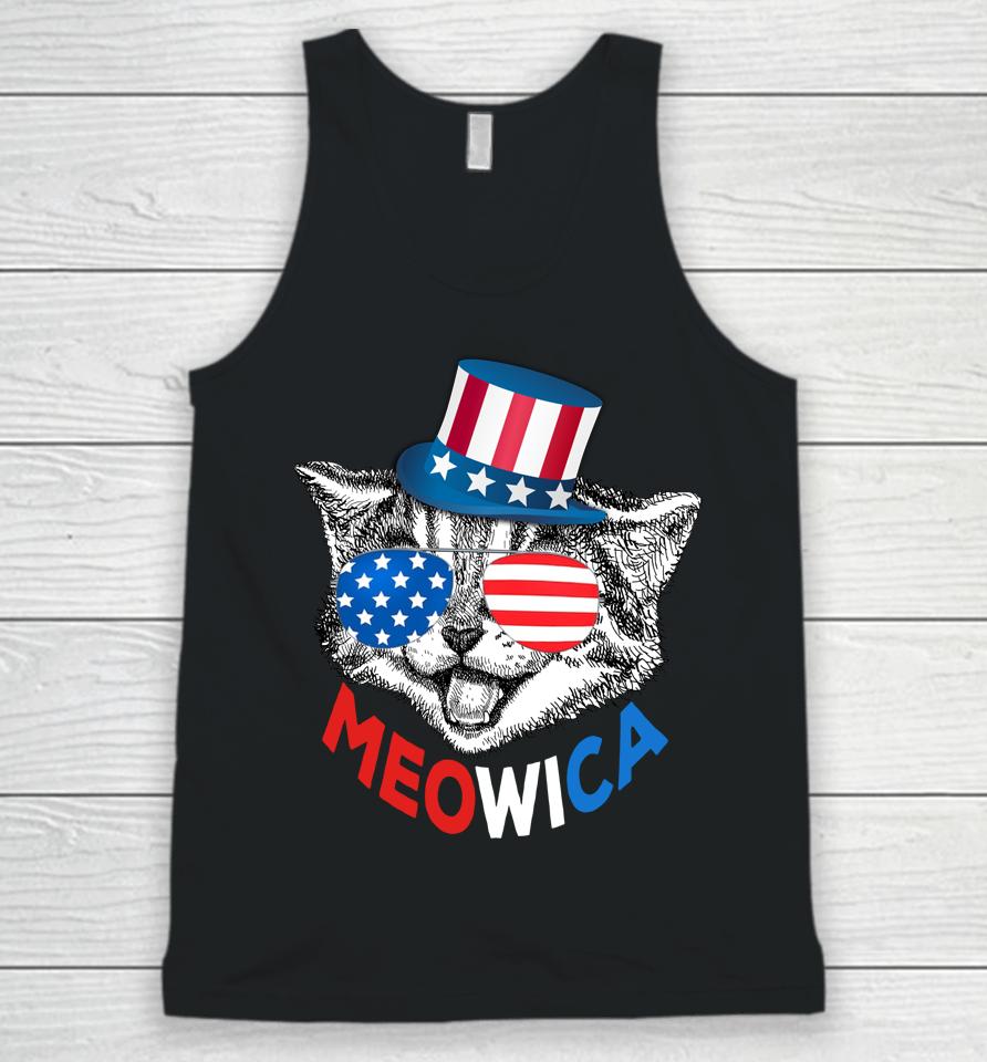 Red White Blue Patriotic Cat 4Th July Meowica American Flag Unisex Tank Top