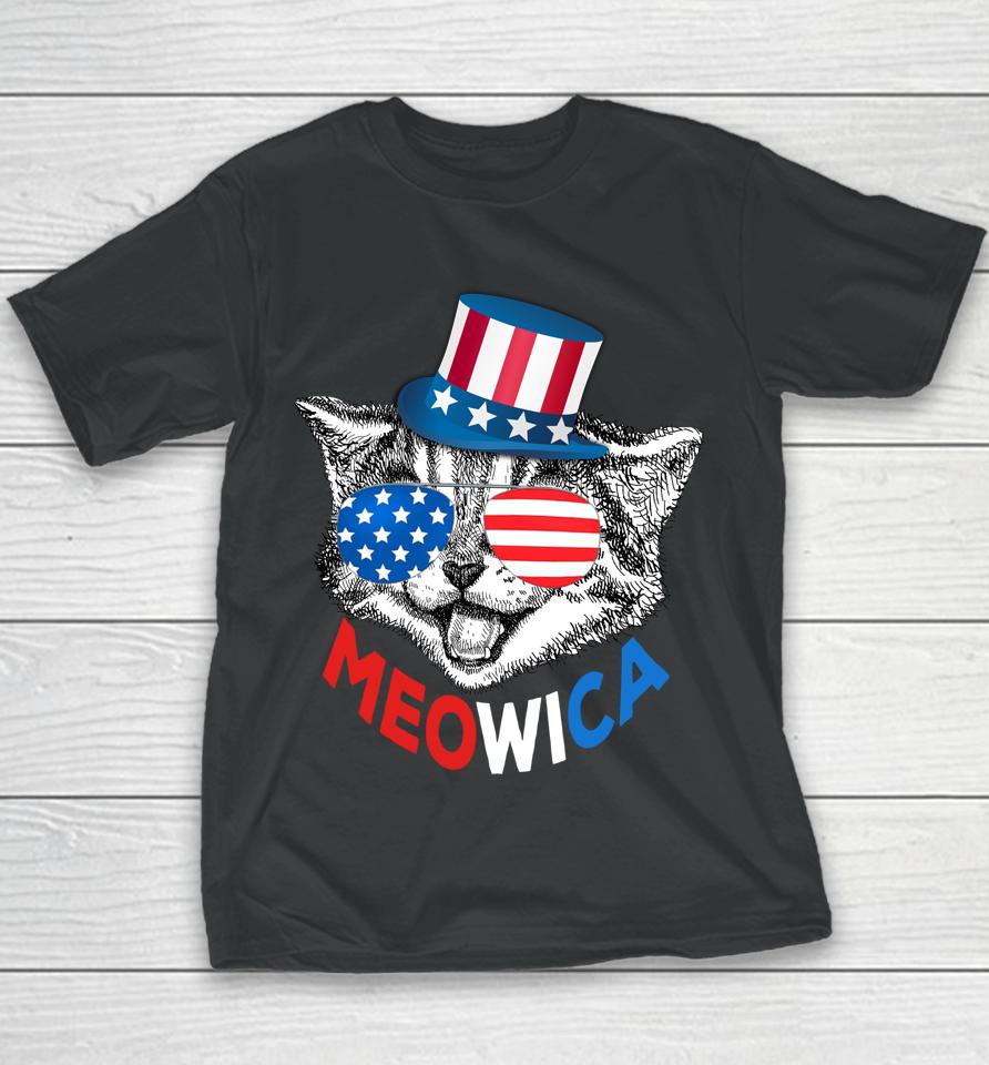 Red White Blue Patriotic Cat 4Th July Meowica American Flag Youth T-Shirt