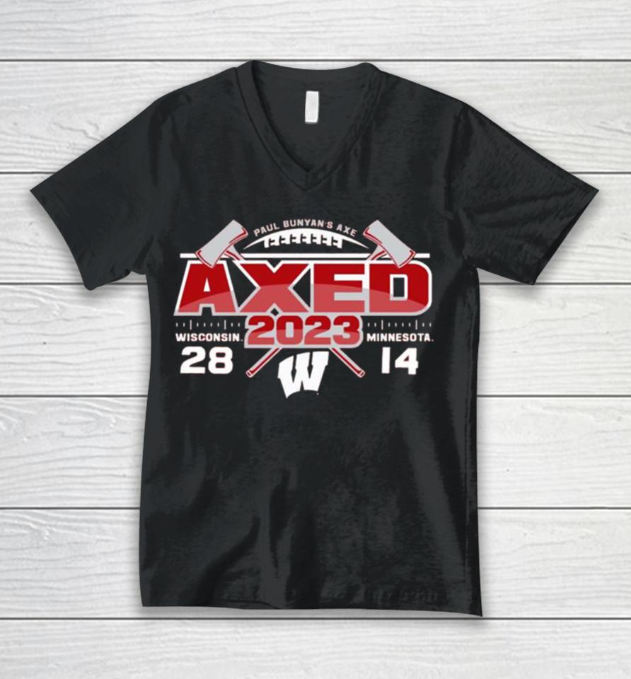 Red Wisconsin Badgers Vs Minnesota Golden Gophers 2023 Paul Bunyan’s Axe Score Unisex V-Neck T-Shirt