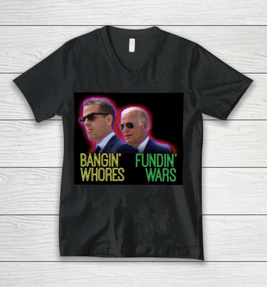 Redpillthreads Store Bangin' Whores Fundin' Wars Unisex V-Neck T-Shirt
