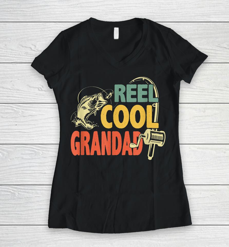 Reel Cool Grandad Fishing Women V-Neck T-Shirt