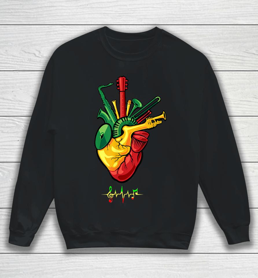 Reggae Music Lovers, Music Heart- Heartbeat Music Sweatshirt