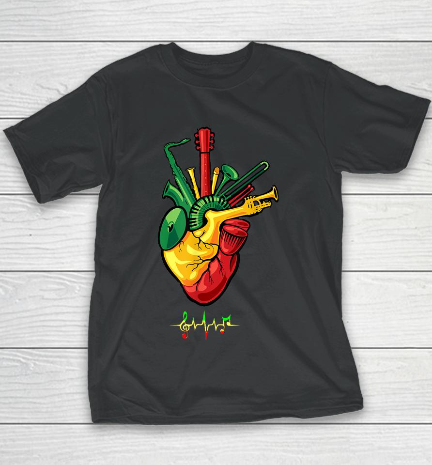 Reggae Music Lovers, Music Heart- Heartbeat Music Youth T-Shirt