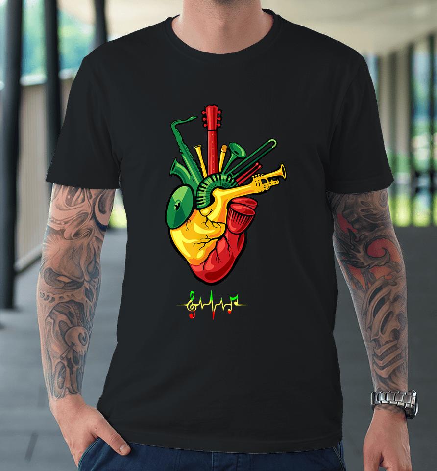 Reggae Music Lovers T-Shirt Music Heart Shirt Heartbeat Music Premium T-Shirt
