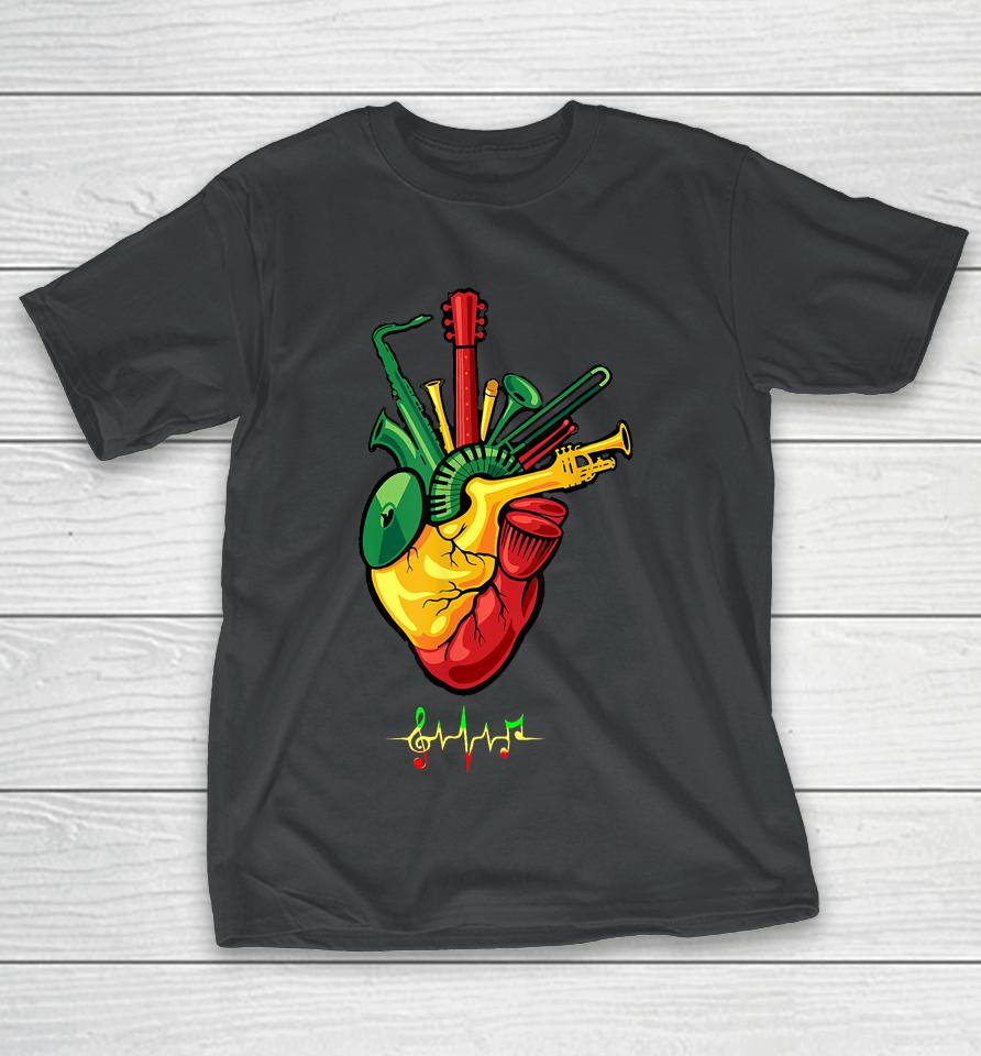 Reggae Music Lovers T-Shirt Music Heart Shirt Heartbeat Music T-Shirt