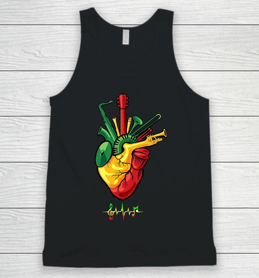 Reggae Music Lovers T-Shirt Music Heart Shirt Heartbeat Music Unisex Tank Top