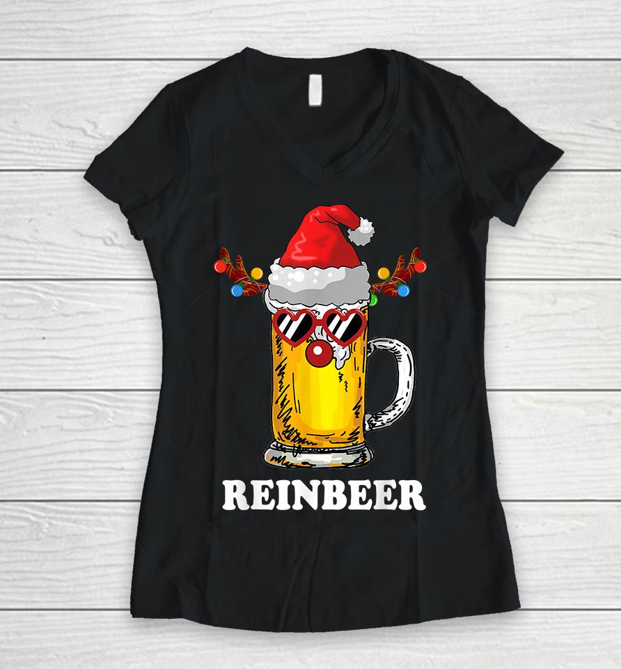 Reindeer Beer Reinbeer Christmas Women V-Neck T-Shirt