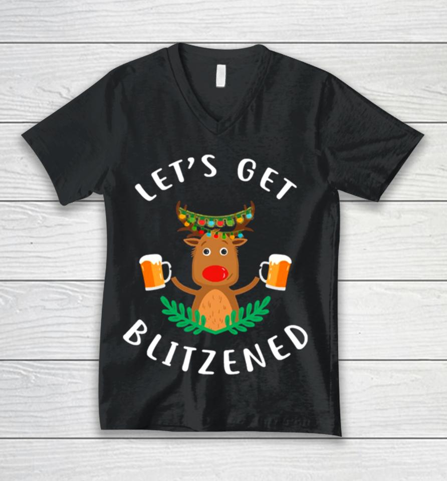 Reindeer Let’s Get Blitzened Unisex V-Neck T-Shirt