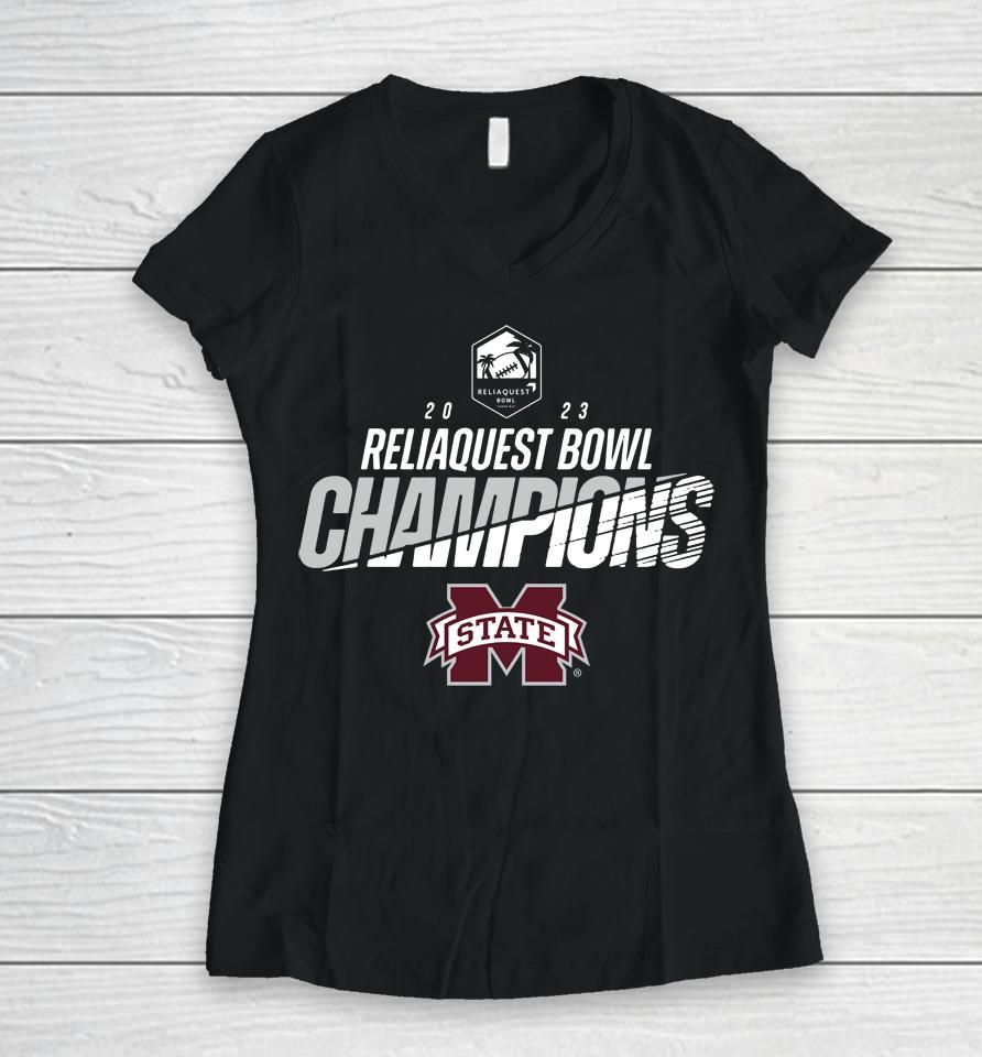 Reliaquest Bowl 2023 Mississippi State Champion Women V-Neck T-Shirt