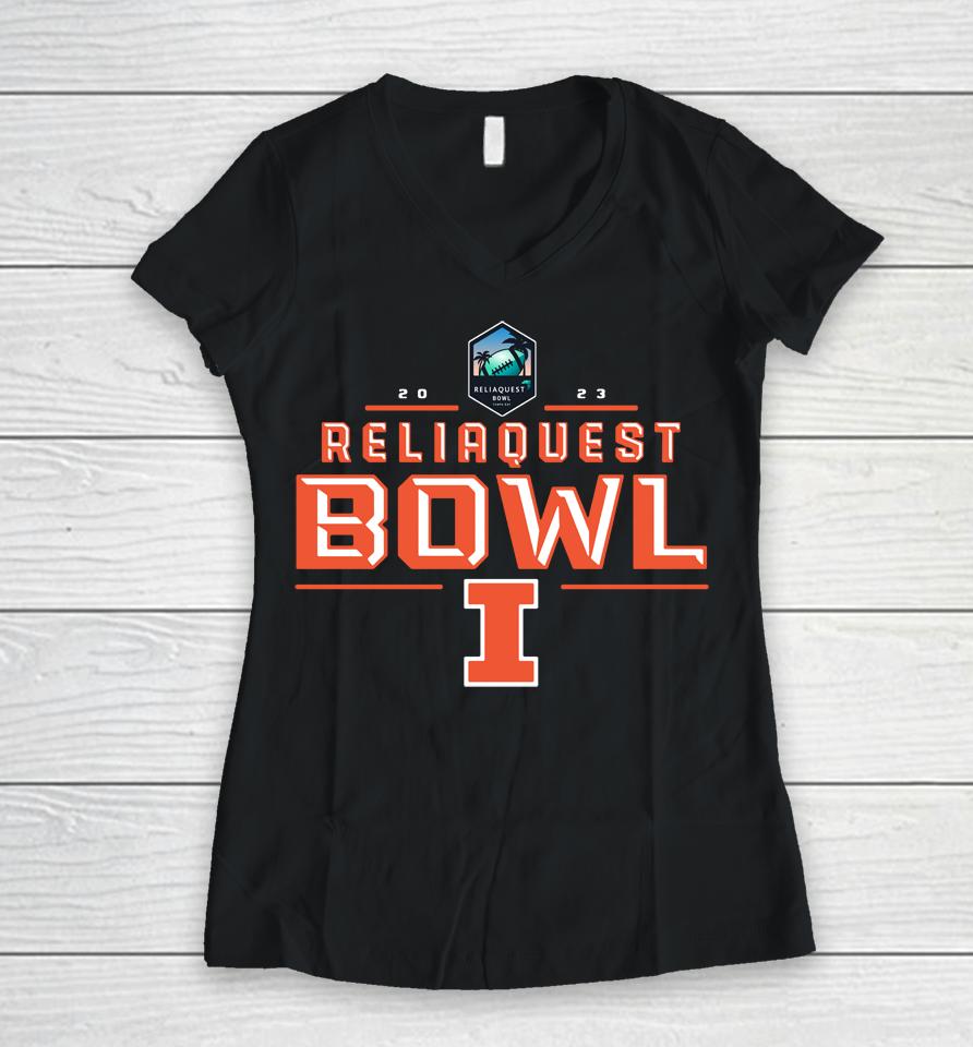 Reliaquest Bowl Illinois Tonal Navy 2022 Women V-Neck T-Shirt
