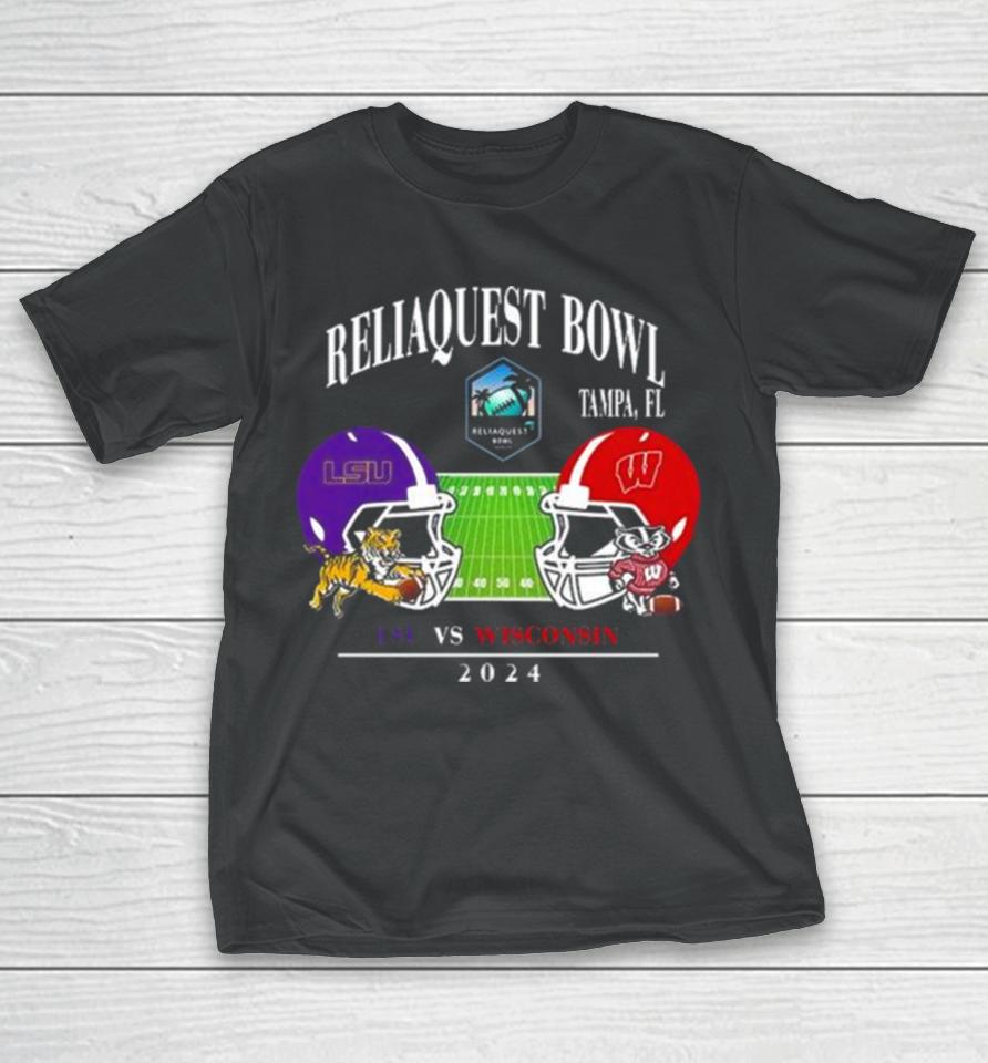 Reliaquest Bowl Lsu Vs Wisconsin Raymond James Stadium Tampa Fl College Bowl Games 2023 2024 Head To Head Helmet T-Shirt