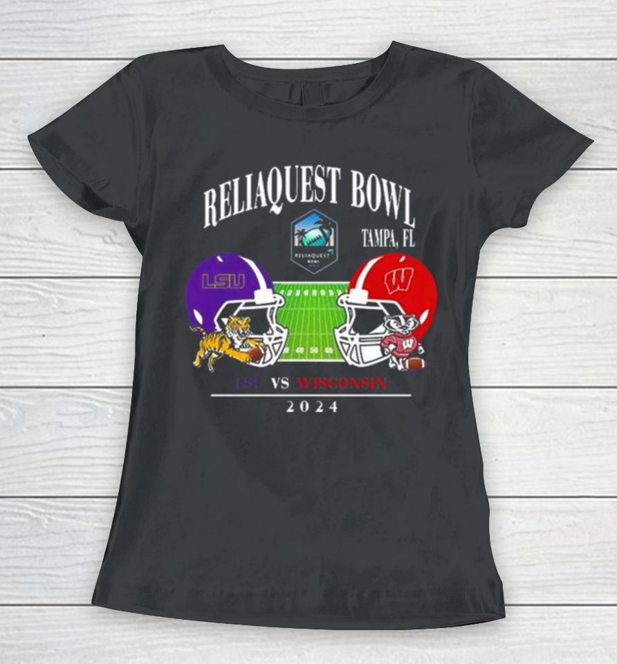 Reliaquest Bowl Lsu Vs Wisconsin Raymond James Stadium Tampa Fl College Bowl Games 2023 2024 Head To Head Helmet Women T-Shirt