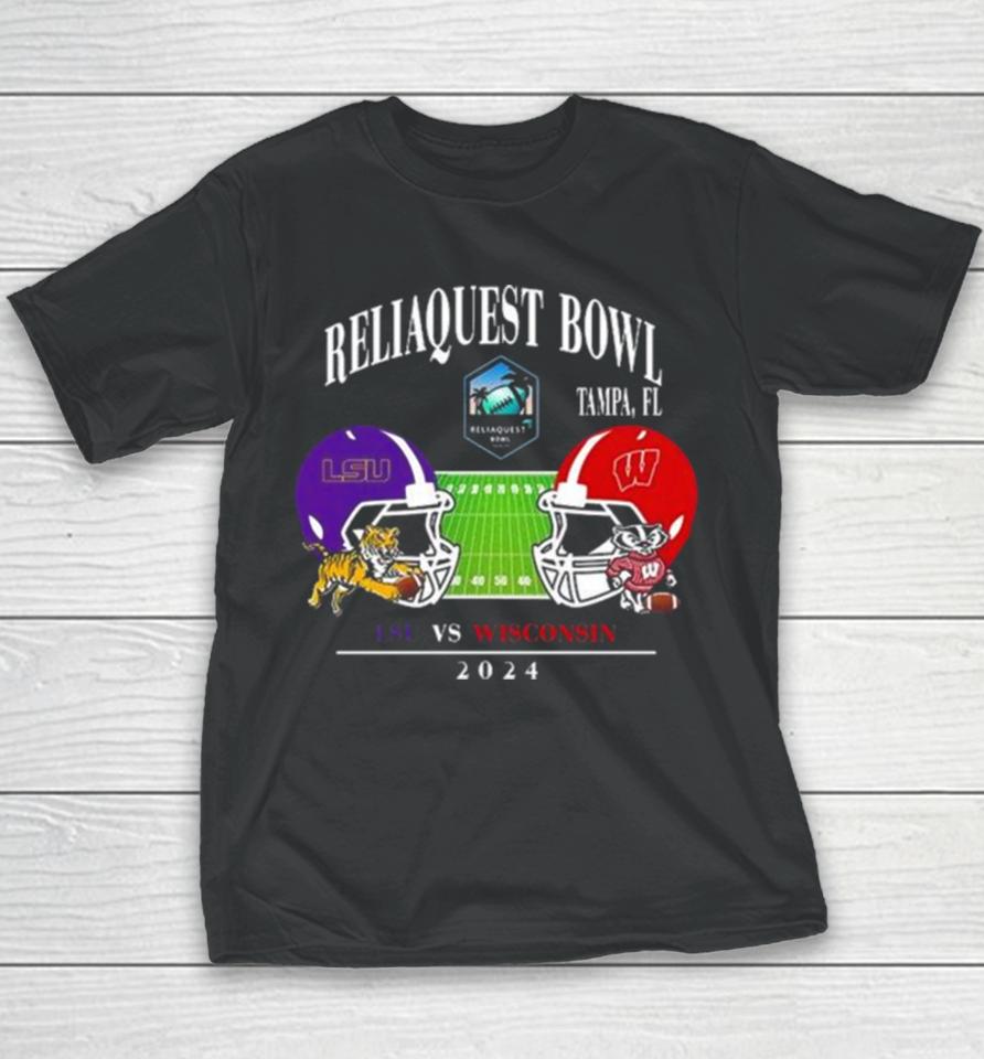 Reliaquest Bowl Lsu Vs Wisconsin Raymond James Stadium Tampa Fl College Bowl Games 2023 2024 Head To Head Helmet Youth T-Shirt