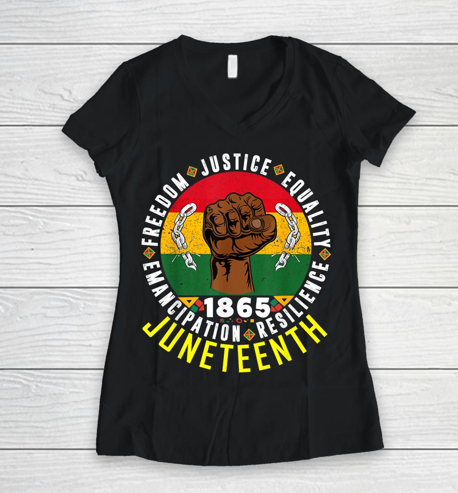 Remembering My Ancestors Freedom Justice Juneteenth Women V-Neck T-Shirt
