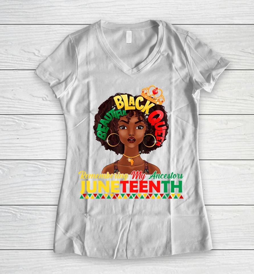 Remembering My Ancestors Juneteenth Black Freedom 1865 Lover Women V-Neck T-Shirt