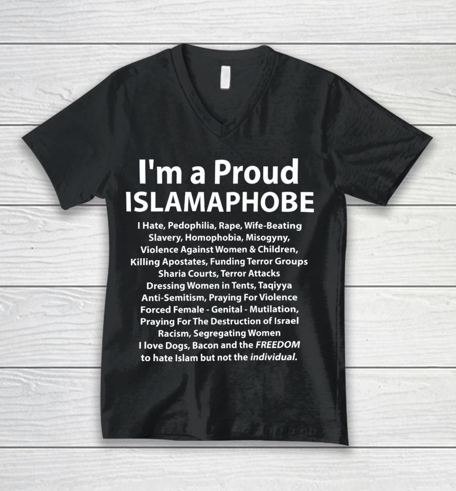 Renee Lynn I’m A Proud Islamaphobe I Hate Pedophilia Rape Wife Beating Unisex V-Neck T-Shirt