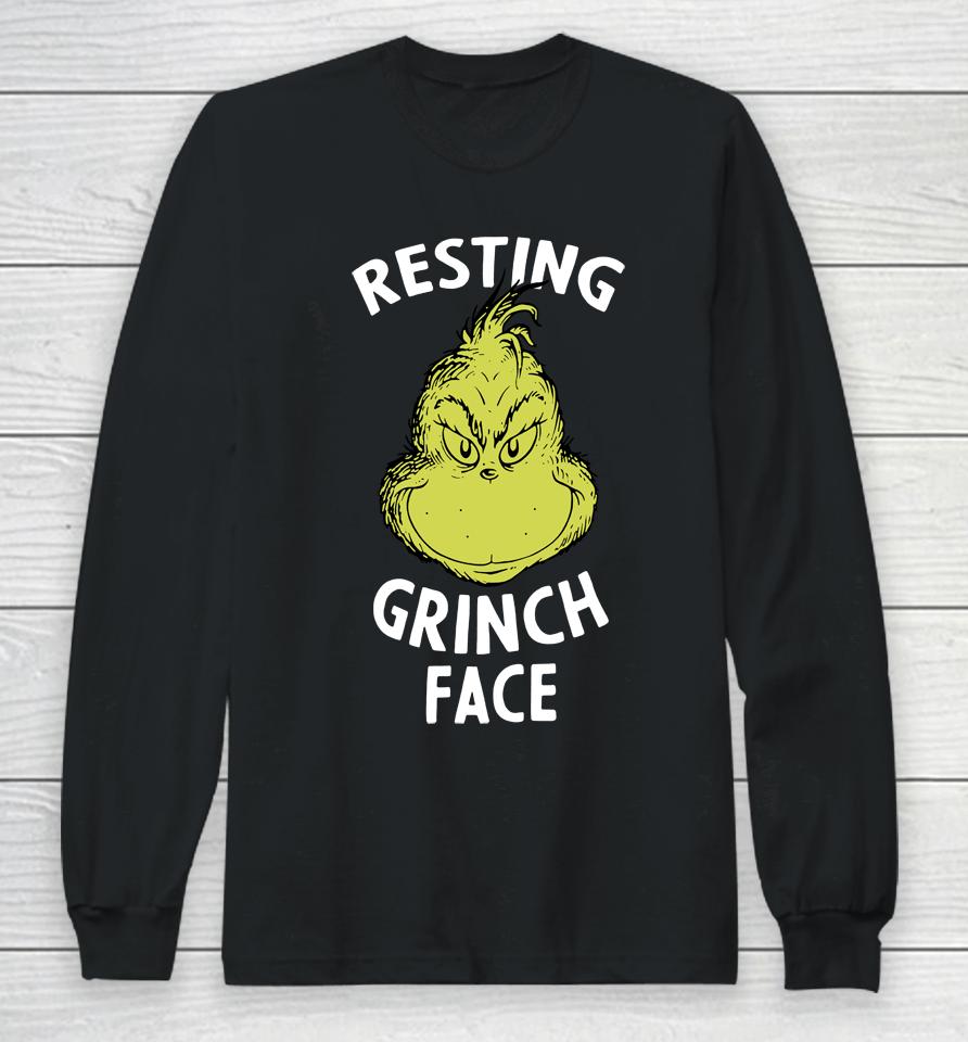Resting Grinch Face Green Christmas Long Sleeve T-Shirt
