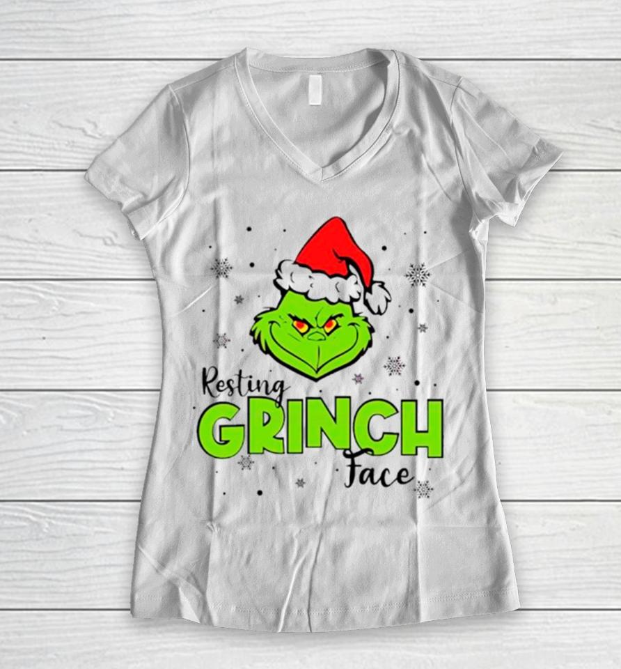 Resting Grinch Face Grinchmas Funny Women V-Neck T-Shirt