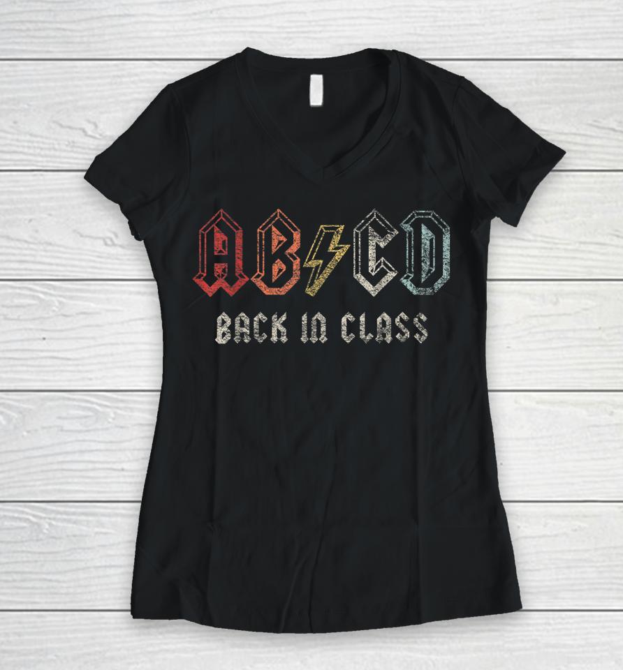 Retro Abcd Alphabets Back In Class Back To School Women V-Neck T-Shirt