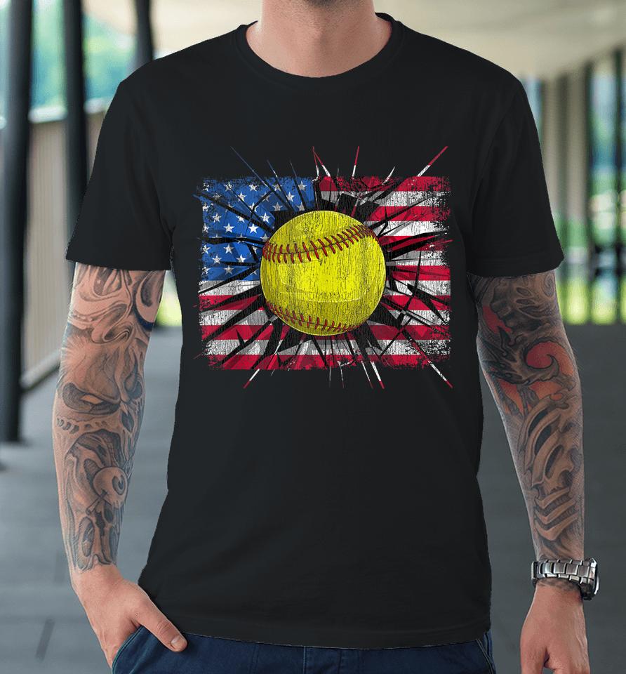 Retro American Softball Us Flag 4Th Of July Premium T-Shirt