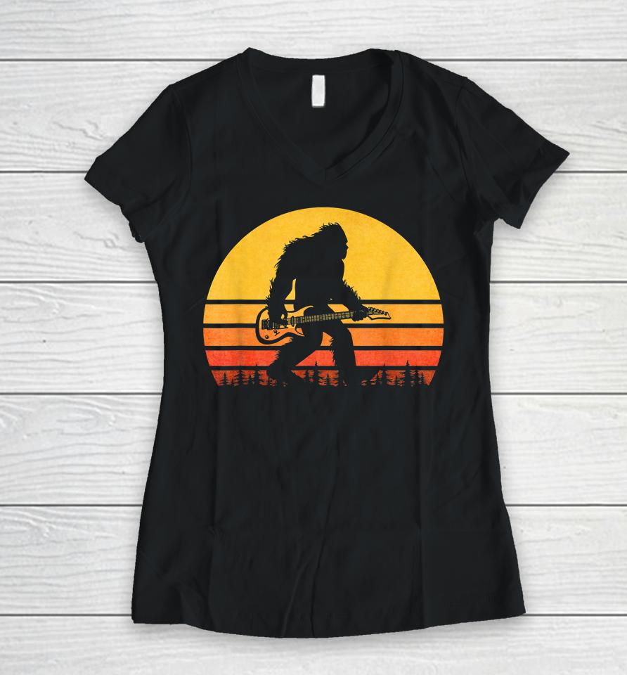Retro Bigfoot Guitar Women V-Neck T-Shirt