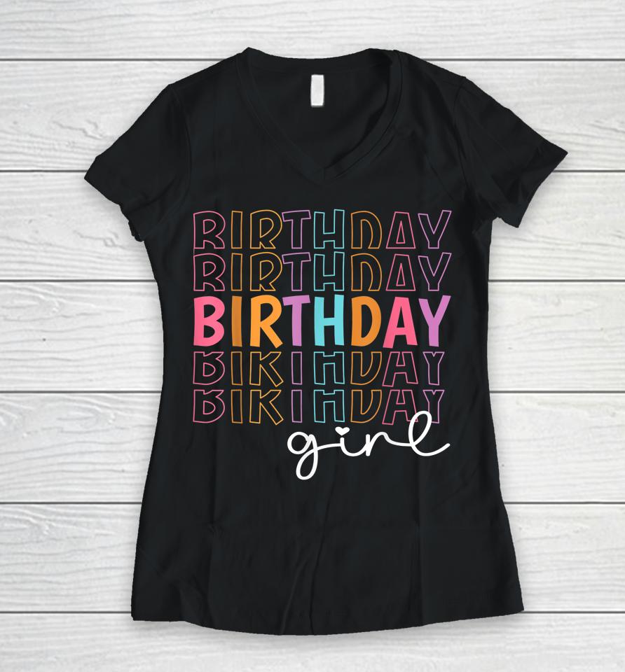 Retro Birthday For Girl Party Tee For Princess Girl Birthday Women V-Neck T-Shirt