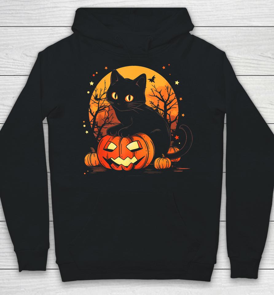 Retro Black Cat Halloween Pumpkin Costume Hoodie