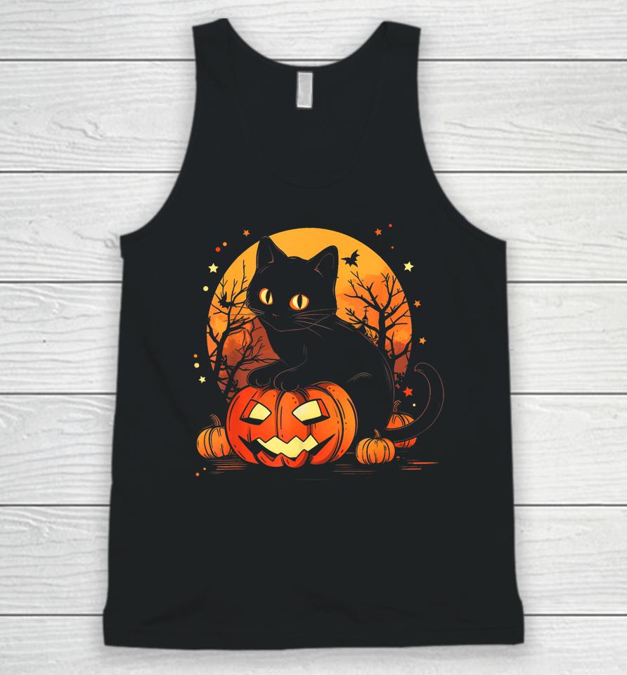Retro Black Cat Halloween Pumpkin Costume Unisex Tank Top