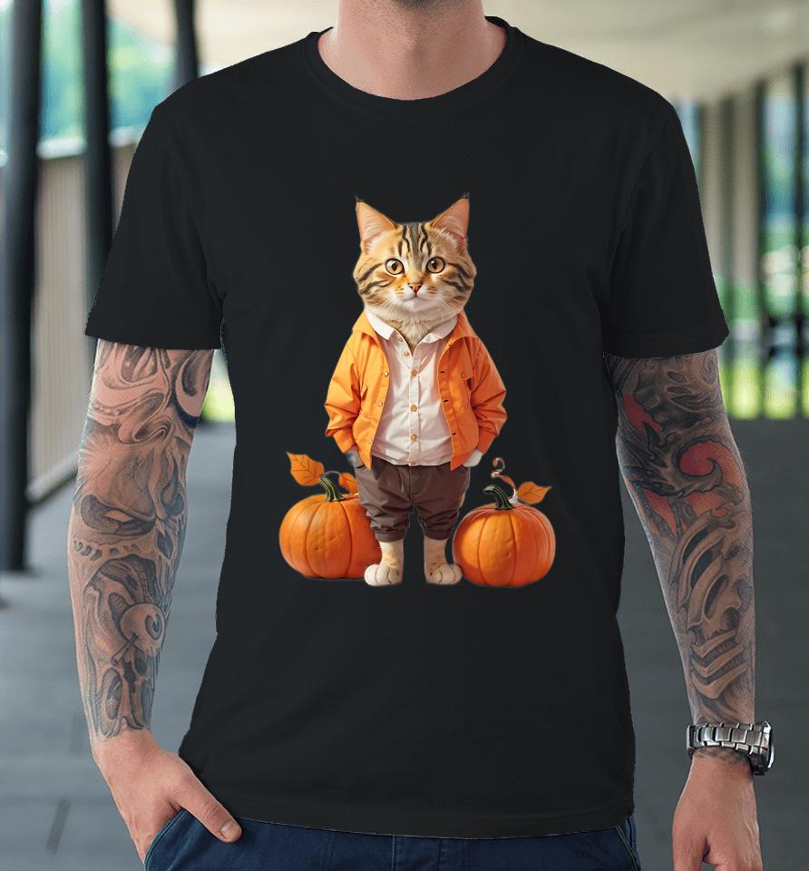 Retro Black Cat Halloween Pumpkin Costume Premium T-Shirt