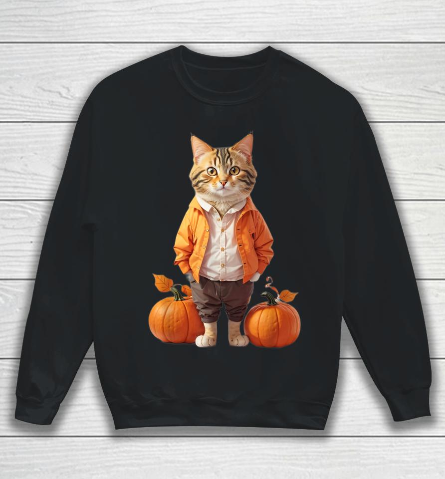 Retro Black Cat Halloween Pumpkin Costume Sweatshirt