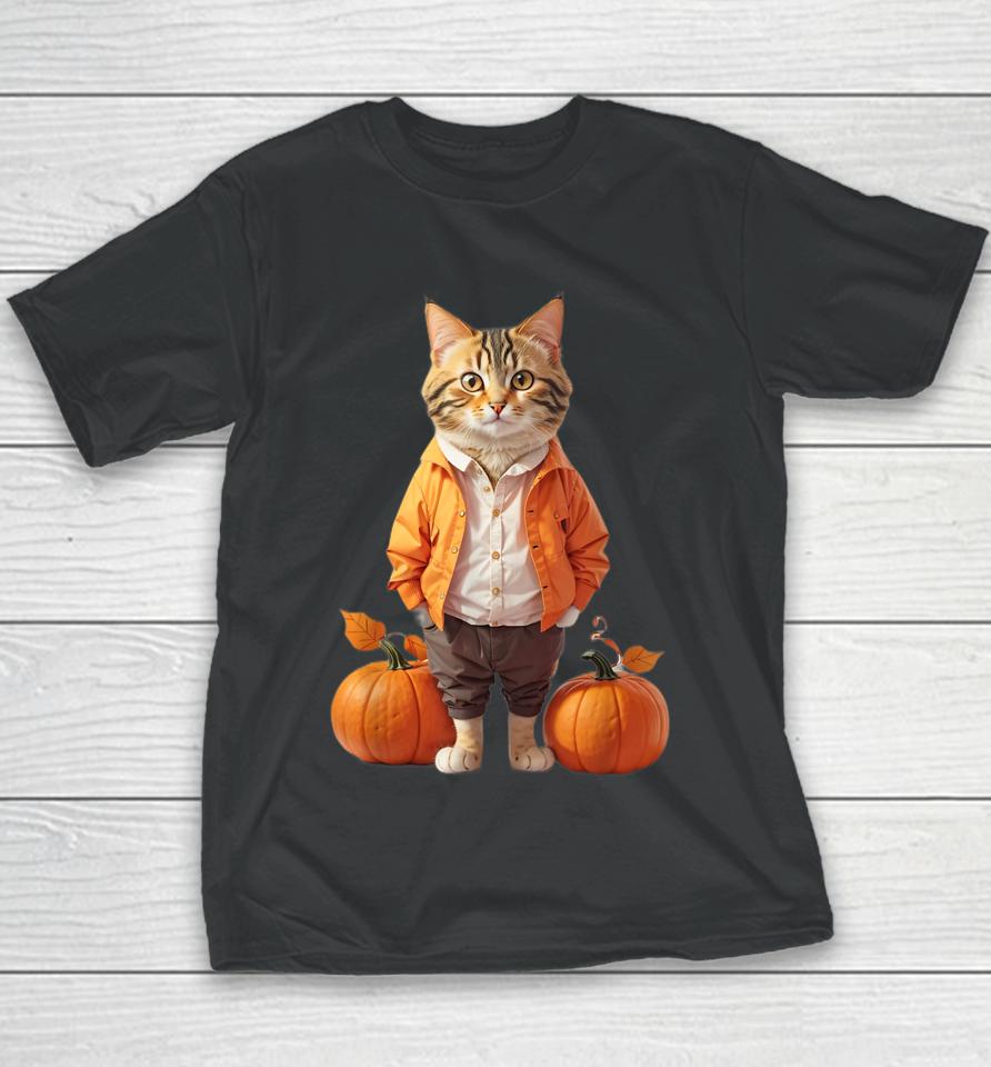 Retro Black Cat Halloween Pumpkin Costume Youth T-Shirt