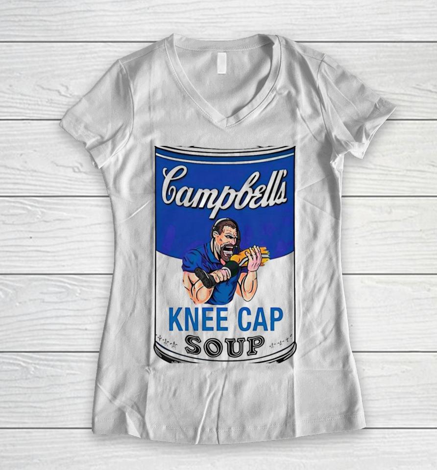 Retro Campbells Kneecap Soup Lions Women V-Neck T-Shirt
