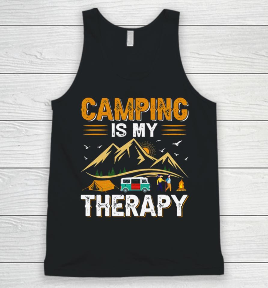 Retro Camping Is My Therapy Camping Funny Quote Unisex Tank Top