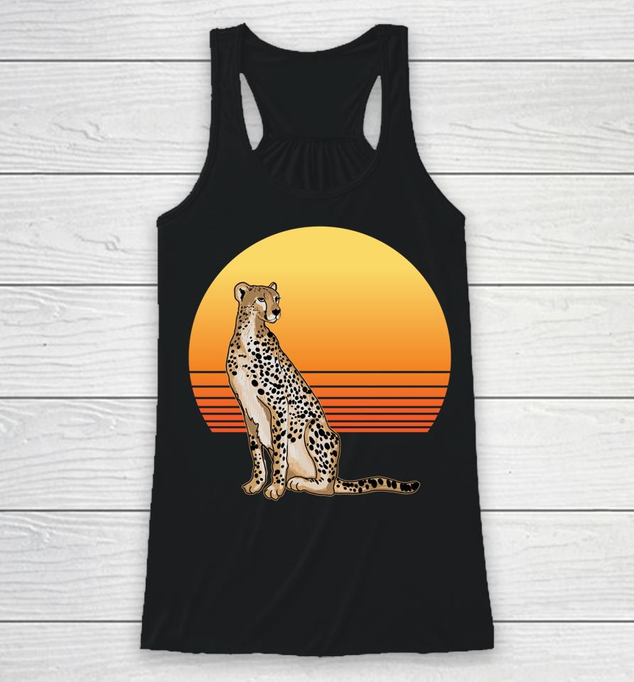 Retro Cheetah Lover Illustration Wild Cat Love Racerback Tank