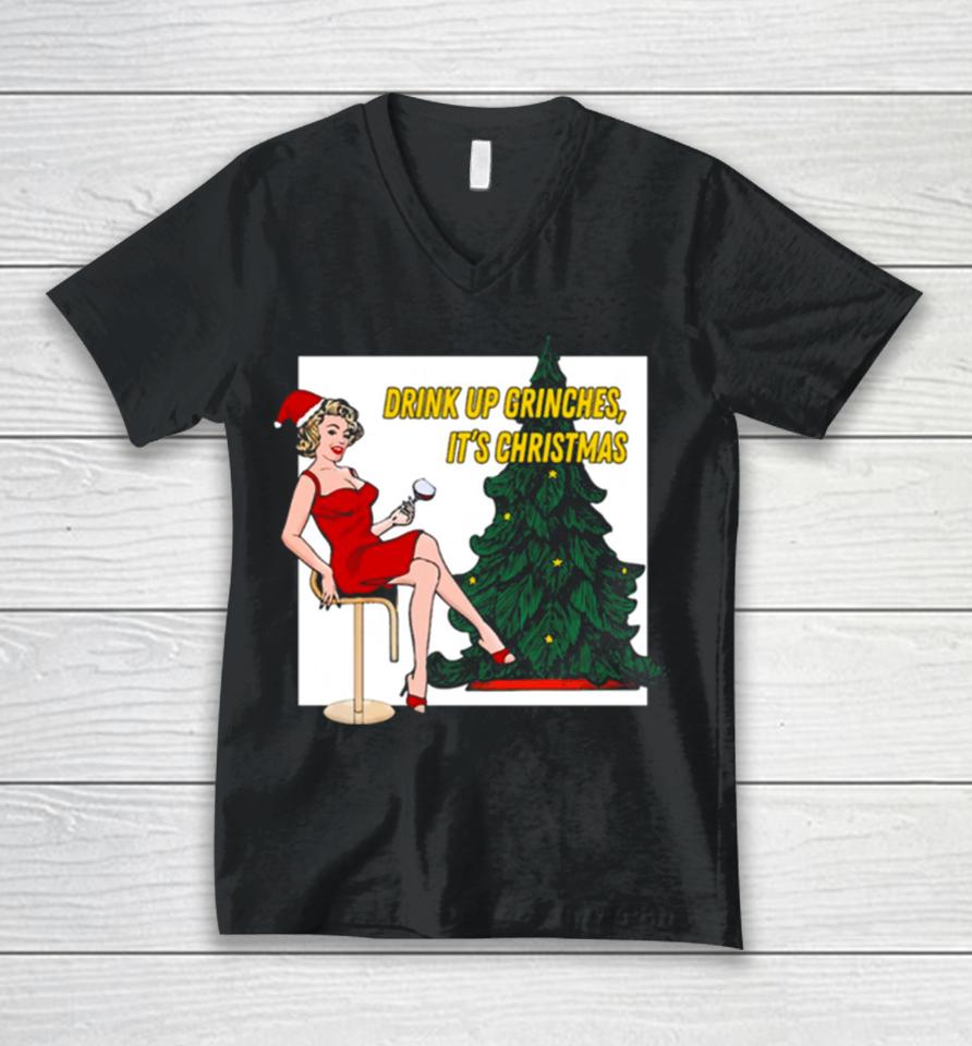 Retro Christmas Drink Up Grinches Unisex V-Neck T-Shirt