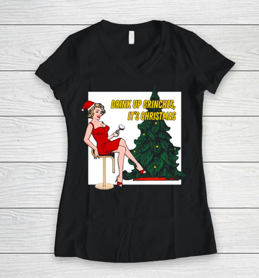 Retro Christmas Drink Up Grinches Women V-Neck T-Shirt