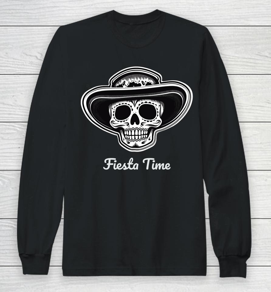 Retro Cinco De Mayo Sugar Candy Skull Fiesta Time Long Sleeve T-Shirt