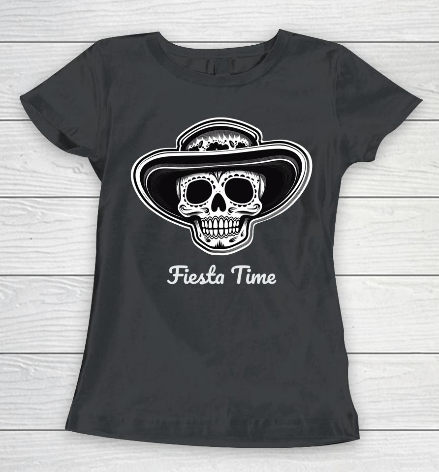 Retro Cinco De Mayo Sugar Candy Skull Fiesta Time Women T-Shirt