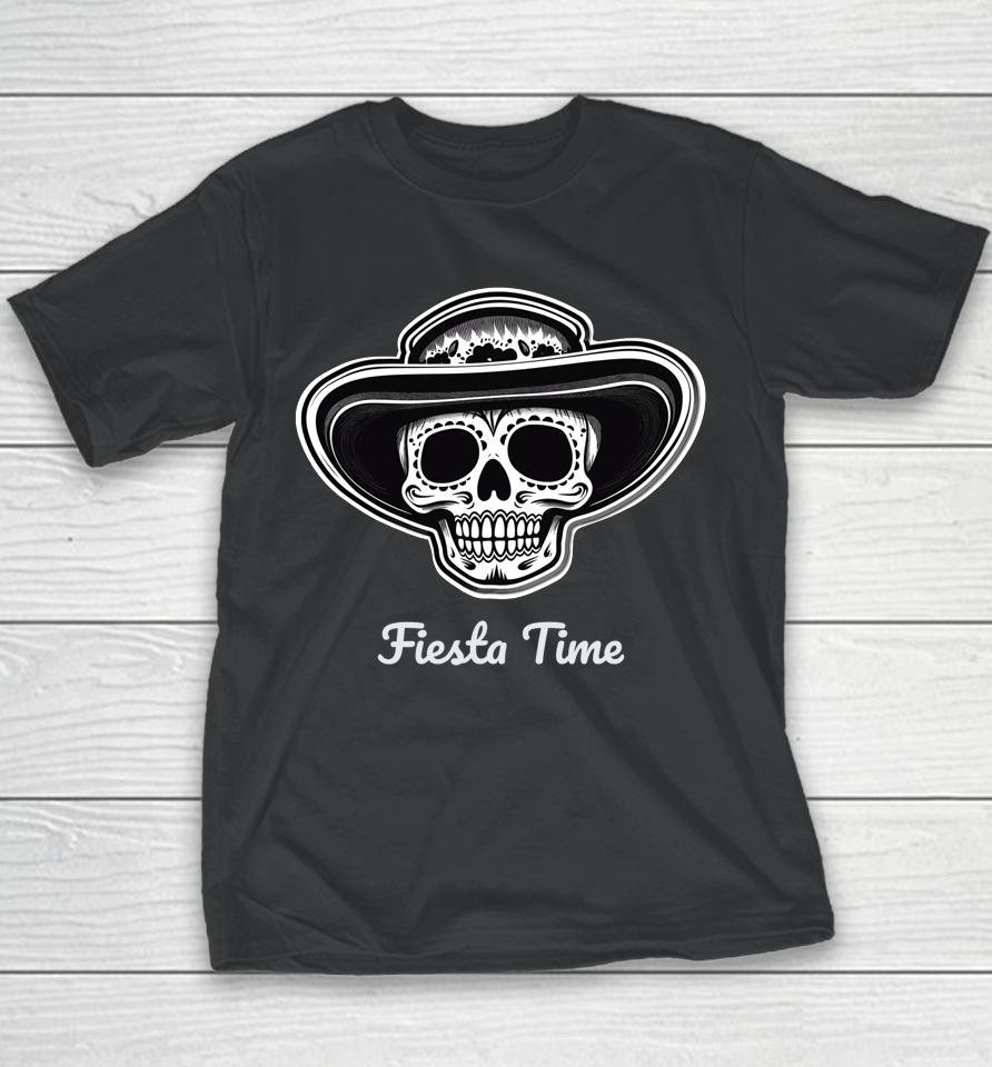 Retro Cinco De Mayo Sugar Candy Skull Fiesta Time Youth T-Shirt
