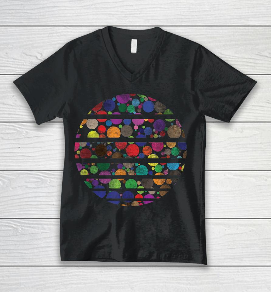 Retro Colorful Vintage Sunset Dot Day Unisex V-Neck T-Shirt