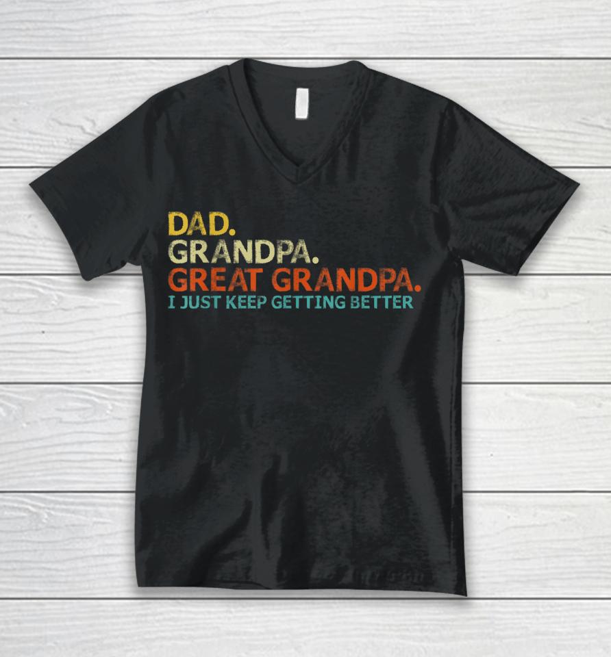 Retro Dad Grandpa Great Grandpa Fathers Day Funny Unisex V-Neck T-Shirt