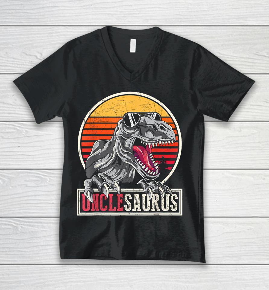 Retro Dinosaur Uncle Unclesaurus T-Rex Unisex V-Neck T-Shirt