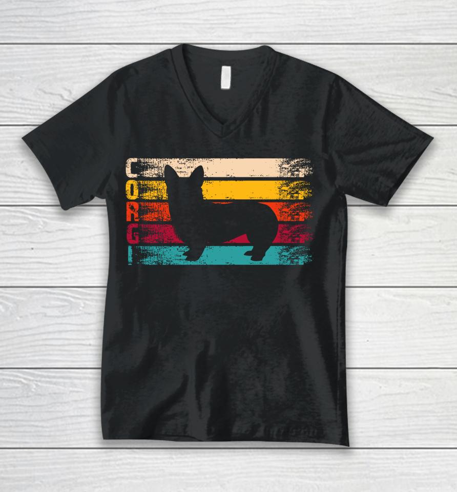 Retro Distressed Silhouette Dog Lover Gift Corgi Unisex V-Neck T-Shirt