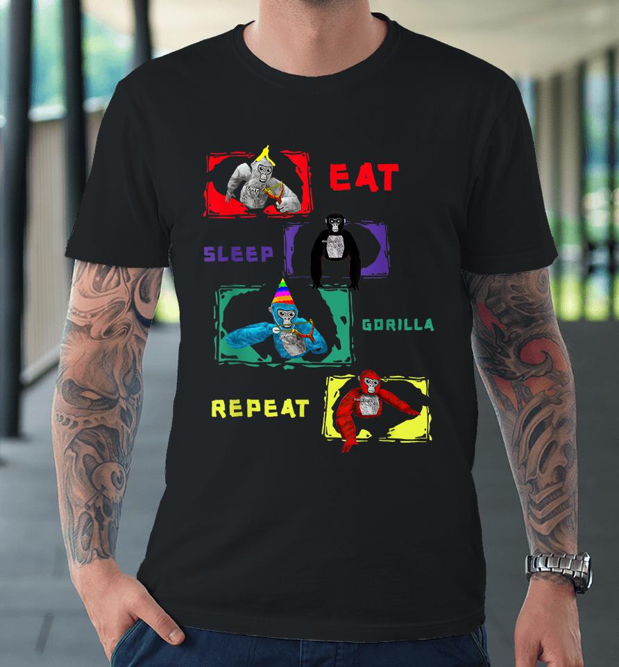 Retro Eat Sleep Gorilla, Monke Tag For Kids, Adults Teens Premium T-Shirt