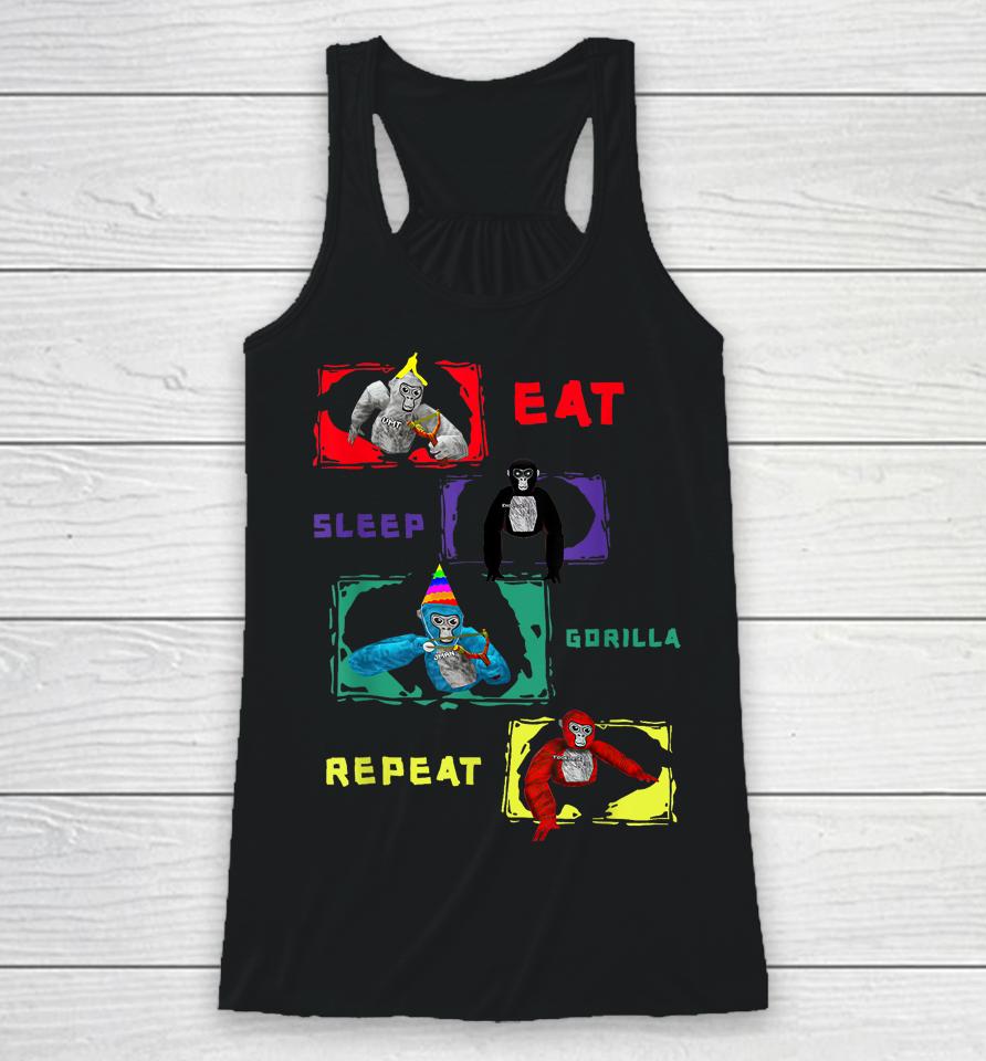 Retro Eat Sleep Gorilla, Monke Tag For Kids, Adults Teens Racerback Tank