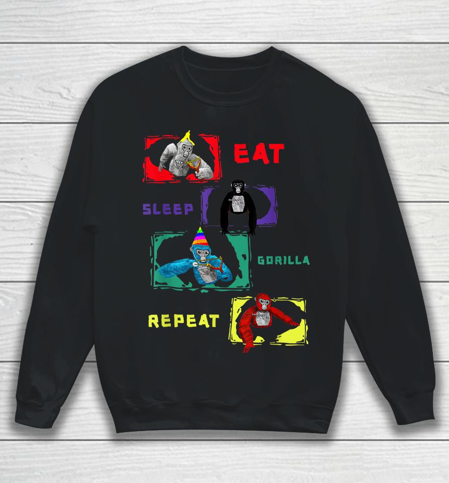 Retro Eat Sleep Gorilla, Monke Tag For Kids, Adults Teens Sweatshirt